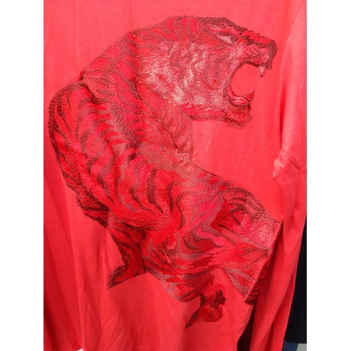 169 - A Stefano Ricci Italian red long sleeve shirt with well detailed embroidered tiger design as new wit... 