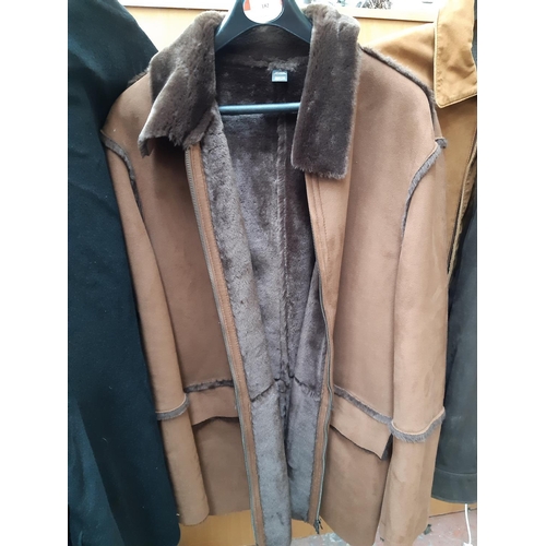 182 - Four mens jackets to include a Zara brown suede and sheepskin effect three quarter length jacket siz... 