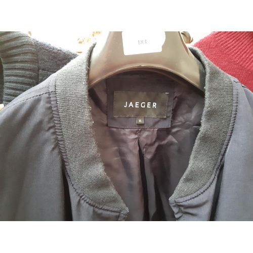 183 - Three items to include a Jaeger bomber jacket size XL, cotton blend zip up cardigan size S and an as... 