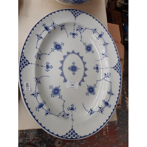 195 - Six piece of mixed china to include a Furnivals Ltd. blue and white oval serving plate, blue and whi... 