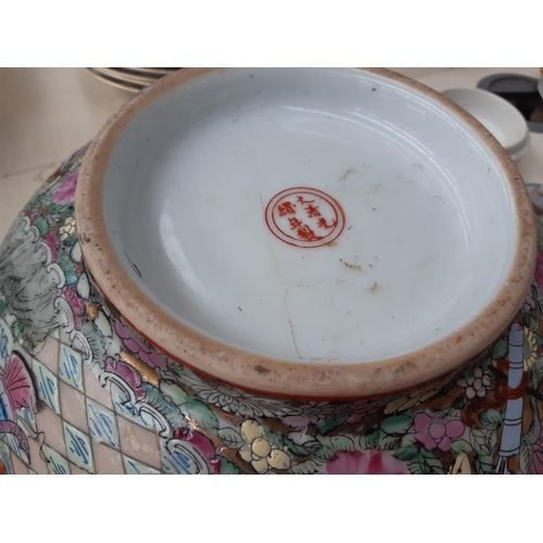 197 - Two items to include a large Chinese porcelain famille verte bowl and a Chinese porcelain plate with... 