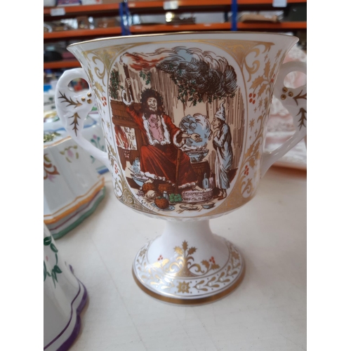 201 - Six limited edition Caverswall Christmas porcelain twin handled goblets to include The Spirit of Pre... 