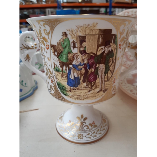 201 - Six limited edition Caverswall Christmas porcelain twin handled goblets to include The Spirit of Pre... 