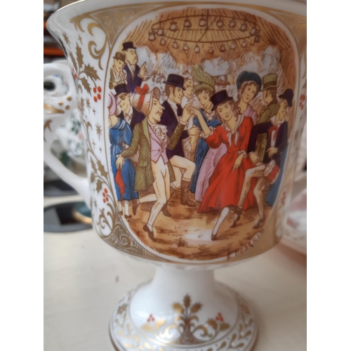 201 - Six limited edition Caverswall Christmas porcelain twin handled goblets to include The Spirit of Pre... 