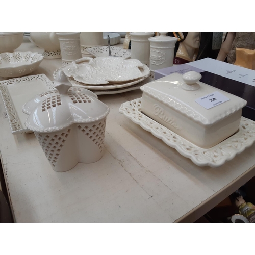 208 - A collection of 14 pieces of vintage Creamware pottery to include a Staffordshire Creamware pierced ... 