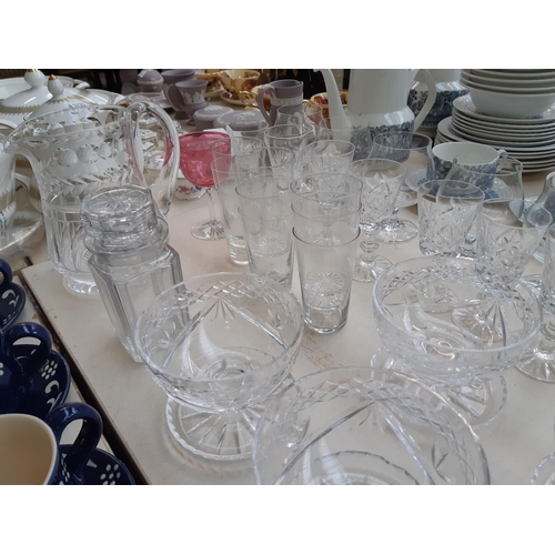 222 - A collection of good quality glassware to include Edwardian cranberry sherry glass with etched desig... 