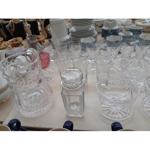 222 - A collection of good quality glassware to include Edwardian cranberry sherry glass with etched desig... 