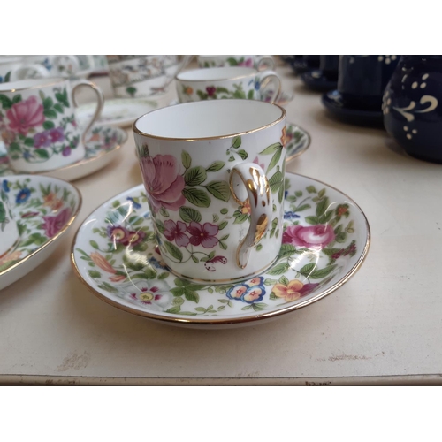 223 - A collection of mixed china to include eight Crown Staffordshire floral patterned double espresso co... 