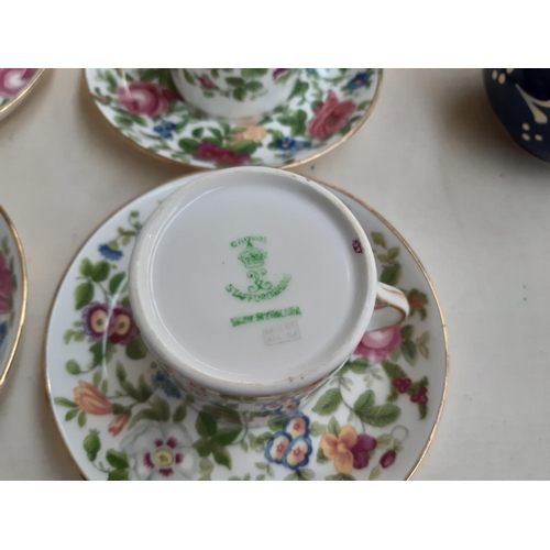 223 - A collection of mixed china to include eight Crown Staffordshire floral patterned double espresso co... 