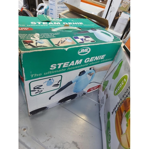 1046 - Three boxed items to include an RAC 12v wet and dry vacuum cleaner, JML steam genie and an Eco 2 in ... 