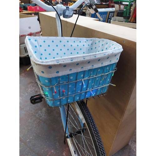 670 - A blue and white Pendleton Littleton vintage style ladies single speed town bike with front shopping... 