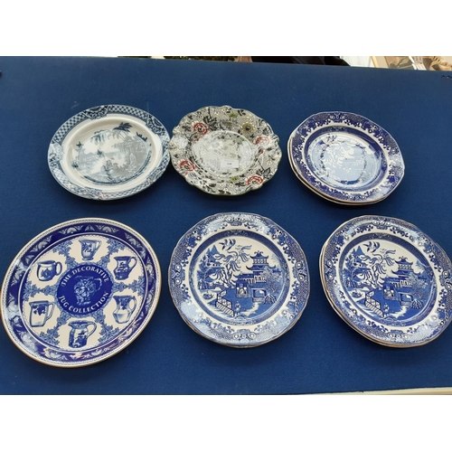 238 - A collection of nine ceramic plates to include James Norris Ltd. blue and white dinner plate titled ... 