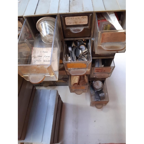 246 - Various miniature tool cabinets containing a quantity of watchmakers parts and accessories to includ... 