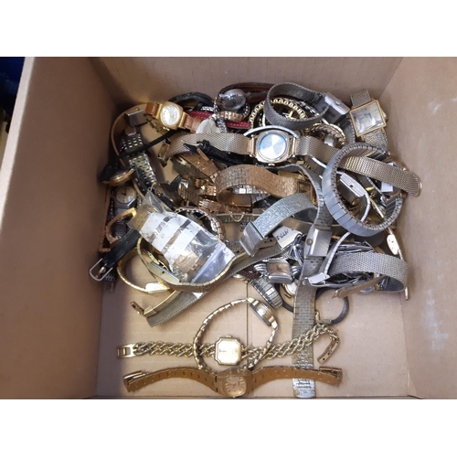 247 - A box containing a large collection of various vintage ladies wristwatches to include Sekonda, Astra... 