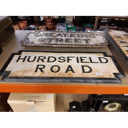 330 - An original cast iron 'Hurdsfield Road' of Macclesfield street sign - measuring approx. 77cm wide an... 