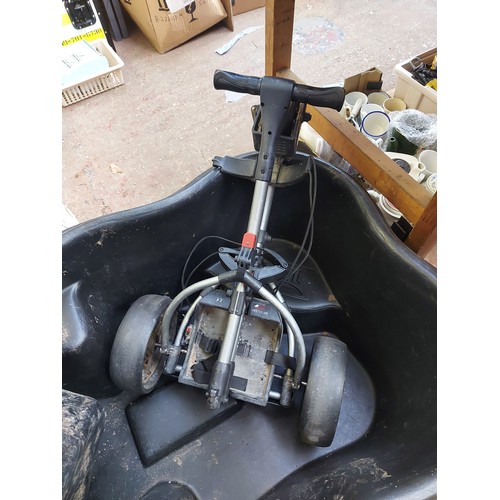 817 - Three items to include a Bermuda plastic pond measuring approx. 80cm x 60cm, a Motocaddy electric go... 