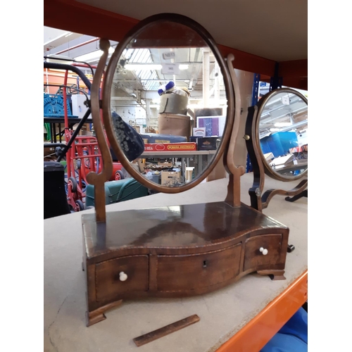 343 - A Georgian inlaid mahogany dressing table mirror with three lower drawers and age related foxing to ... 