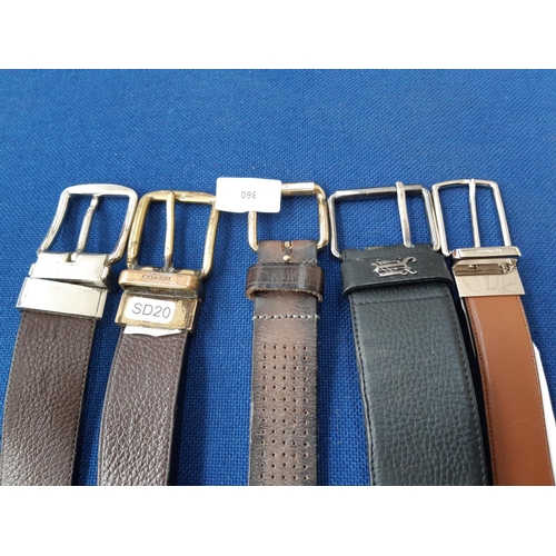 360 - Five various men's belts to include three Coach belts - 110-115cm, 7 For All Mankind belt - 105cm an... 