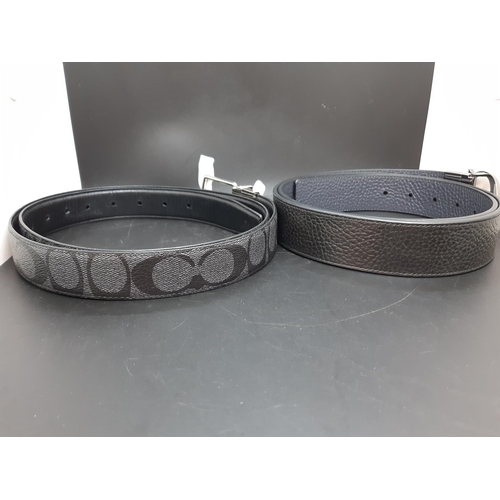 361 - Two Coach men's belts to include one reversible black and grey leather belt with 'C' buckle and one ... 