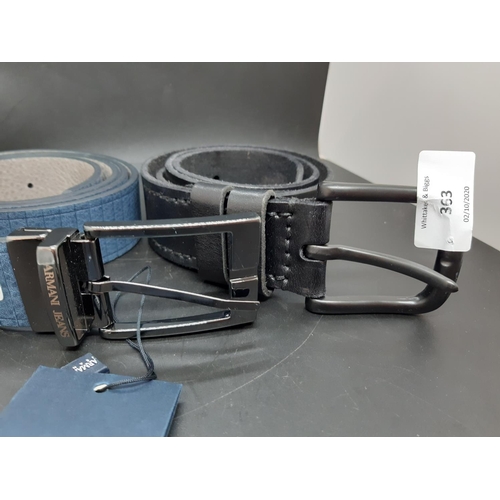 363 - Two gents leather belts to include an as new Armani grey and blue reversible (105cm) together with a... 