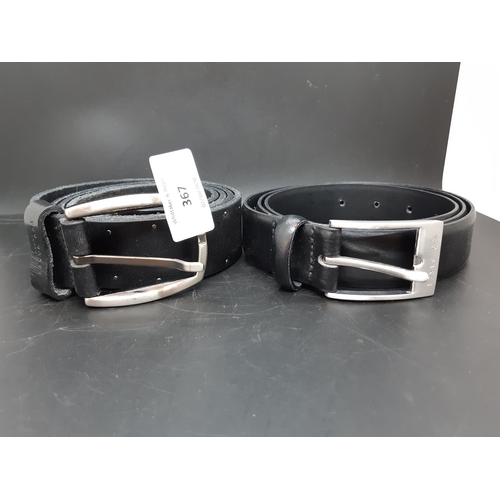 367 - Two Ted Baker black leather men's belts - measuring approx. 97cm