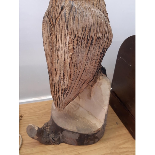 380 - A carved wooden barn owl figurine - measuring approx. 52cm high