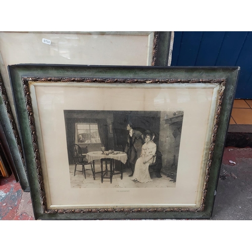 471 - A collection of antique and vintage framed pictures to include a Victorian black and white engraving... 