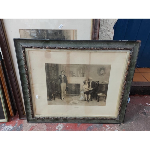 471 - A collection of antique and vintage framed pictures to include a Victorian black and white engraving... 