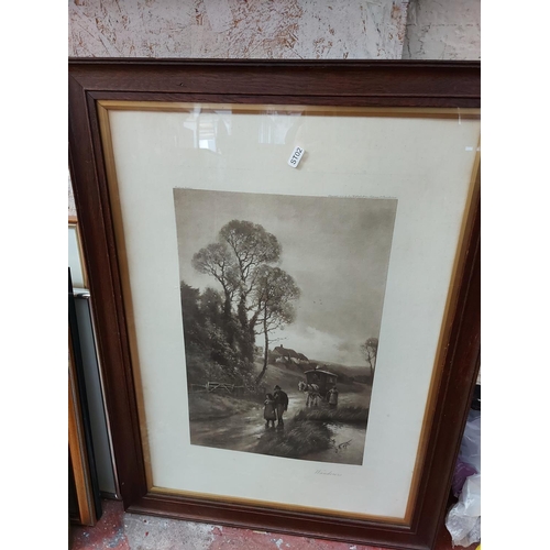 471 - A collection of antique and vintage framed pictures to include a Victorian black and white engraving... 