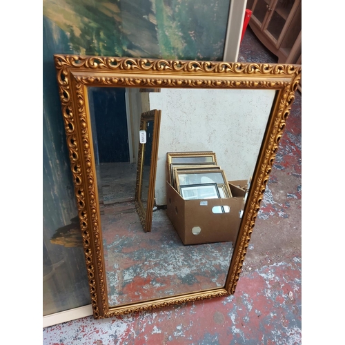 476 - Six framed pictures and mirrors to include two Victorian style rectangular wall mirrors, mahogany ef... 