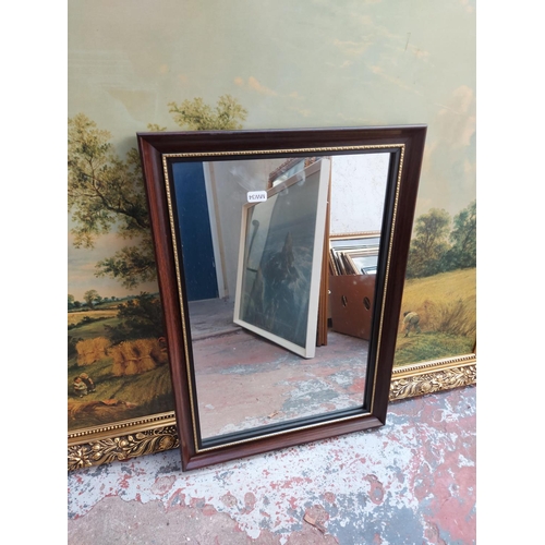 476 - Six framed pictures and mirrors to include two Victorian style rectangular wall mirrors, mahogany ef... 