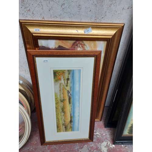 482 - Two items to include an impressionist print of a field and landscape scene and a modern framed limit... 