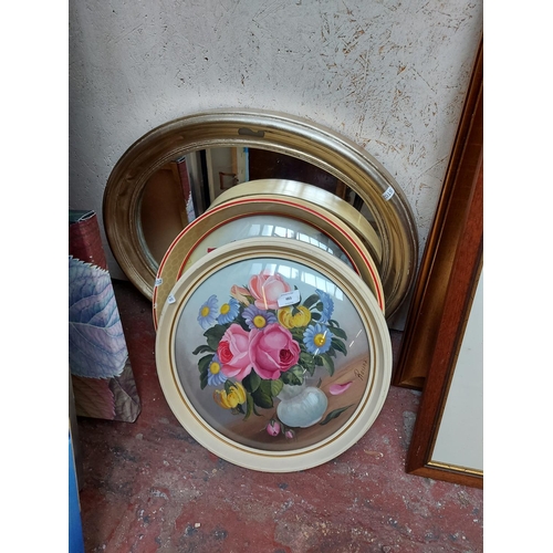 483 - Three items to include two retro plastic framed floral oil paintings with convex glass fronts - one ... 