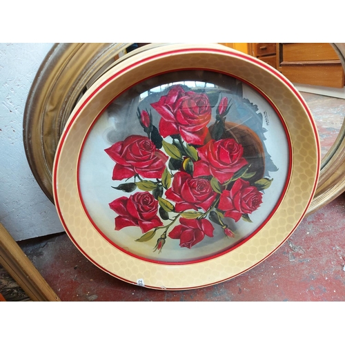 483 - Three items to include two retro plastic framed floral oil paintings with convex glass fronts - one ... 