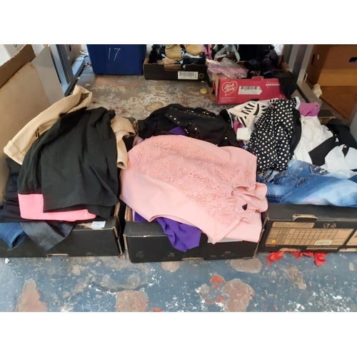 430 - Three boxes containing good quality ladies clothing to include French Connection evening dress size ... 