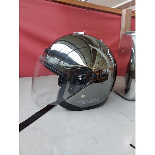 793 - A Harley Davidson chrome effect open face crash helmet - size M