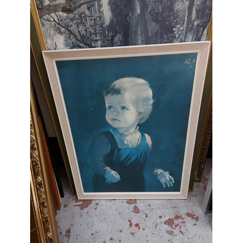 428 - Seven items to include three various gilt framed mirrors, print on board titled 'Childhood' by Anna ... 