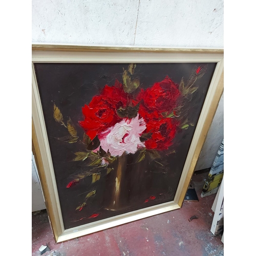 433 - Two framed pictures to include an oriental watercolour signed 'Josie Leigh' and a vintage white and ... 