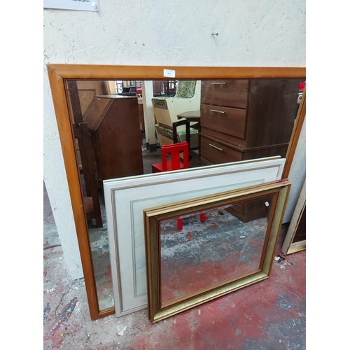 434 - Three items to include a modern gilt framed bevelled edge wall mirror, large wooden framed mirror an... 