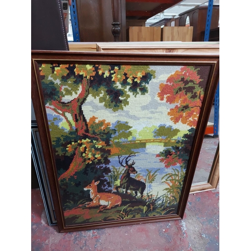 441 - A large quantity of framed pictures to include various needleworks, R. J. Hammond farming print 1883... 