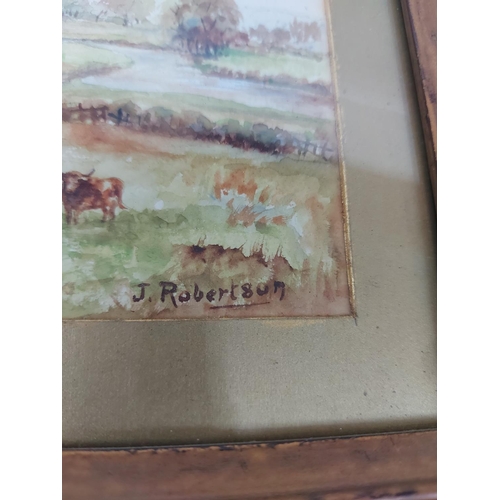 443 - A late 19th/early 20th century gilt framed watercolour of a farm and cottage scene signed J. Roberts... 