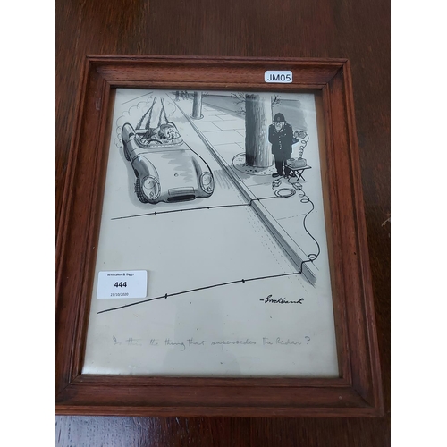 444 - A mid 20th century framed ink on paper cartoon by Russell Brockbank portraying car, driver and Polic... 