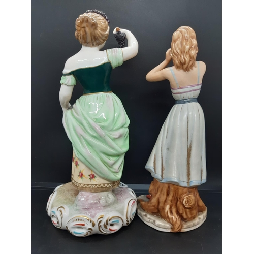 114 - Two antique style continental porcelain figurines with back stamps to include 'Autumn' and 'Ellen'