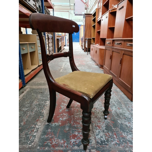 476 - A Victorian mahogany bar back dining chair with yellow upholstered seat