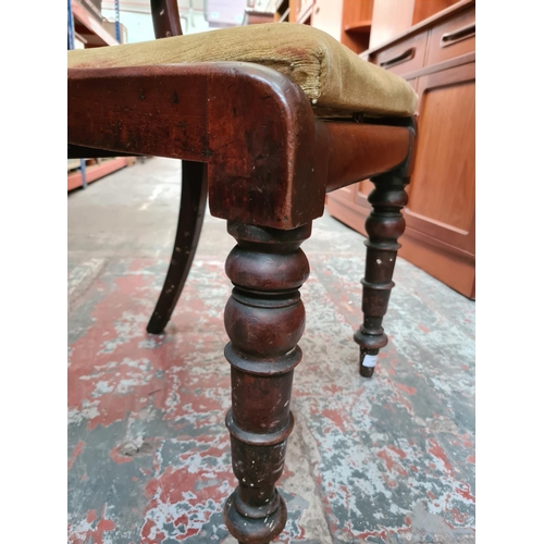 476 - A Victorian mahogany bar back dining chair with yellow upholstered seat