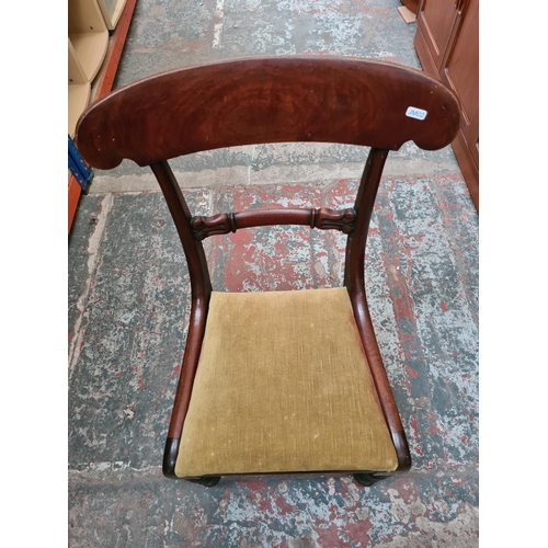 476 - A Victorian mahogany bar back dining chair with yellow upholstered seat