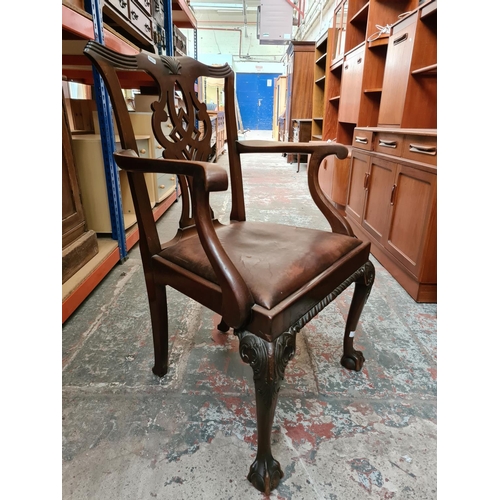 477 - A Chippendale style mahogany carver chair on ball and claw supports