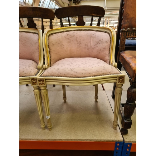 481 - A pair of 19th century French white and gold painted bedroom chairs with pink upholstery