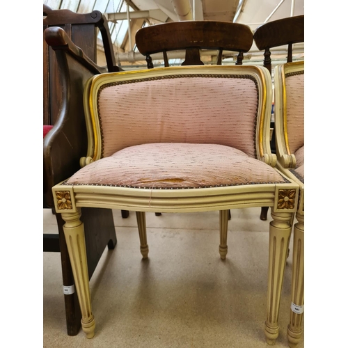 481 - A pair of 19th century French white and gold painted bedroom chairs with pink upholstery