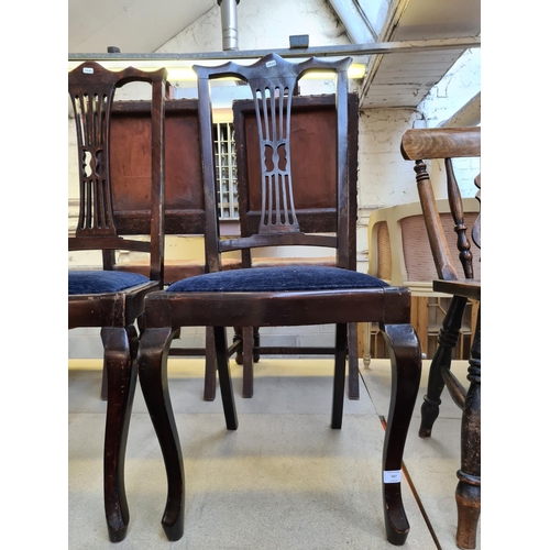 507 - Four Brough Bros. Hepplewhite style mahogany dining chairs with blue upholstery